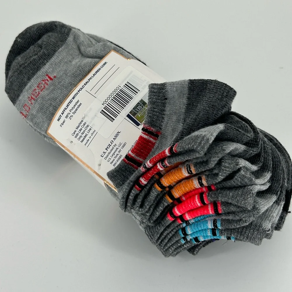 US Polo‎ Assn 10 Pack Low Cut Ankle Socks Size 4-10 NEW with Tags Black Gray